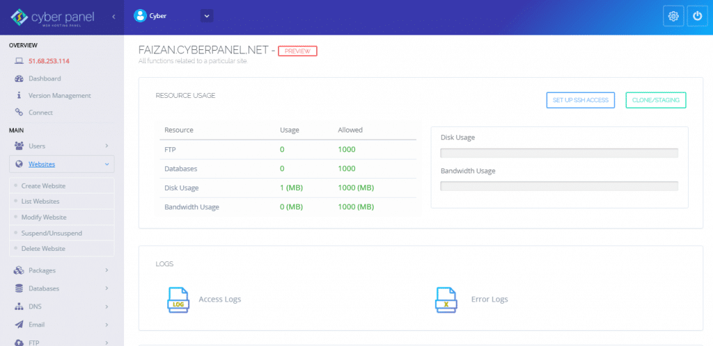 Interface of a domain in cyberpanel 1 1024x498 1