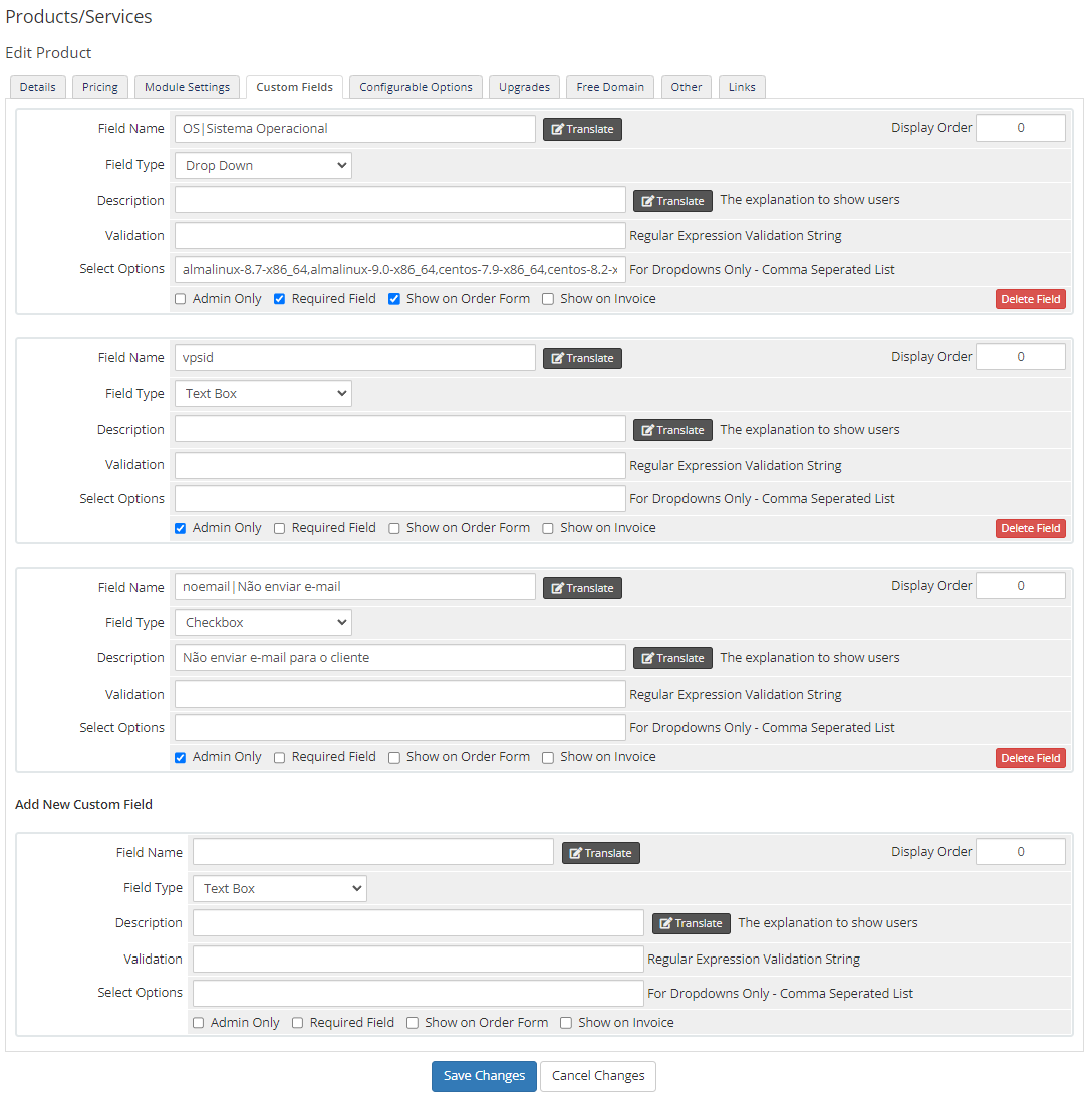 Custom Fields vps 2