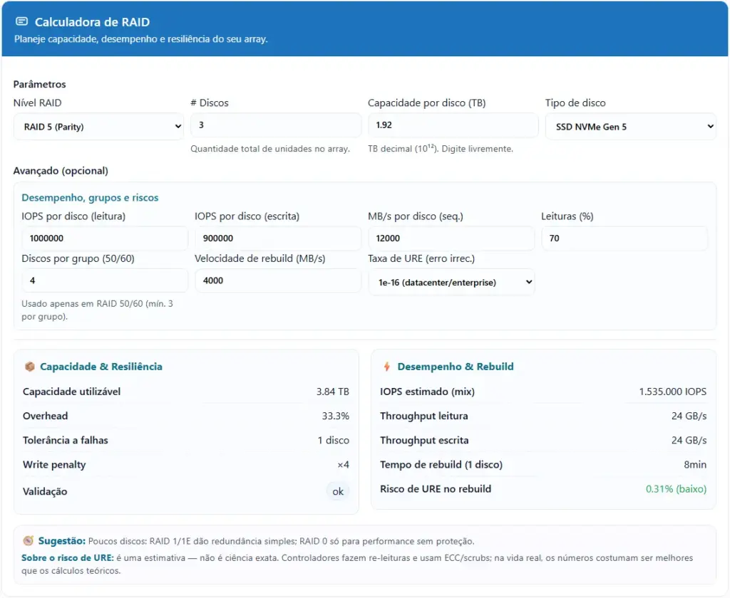 Calculadora de RAID para Servidores 1 Calculadora RAID